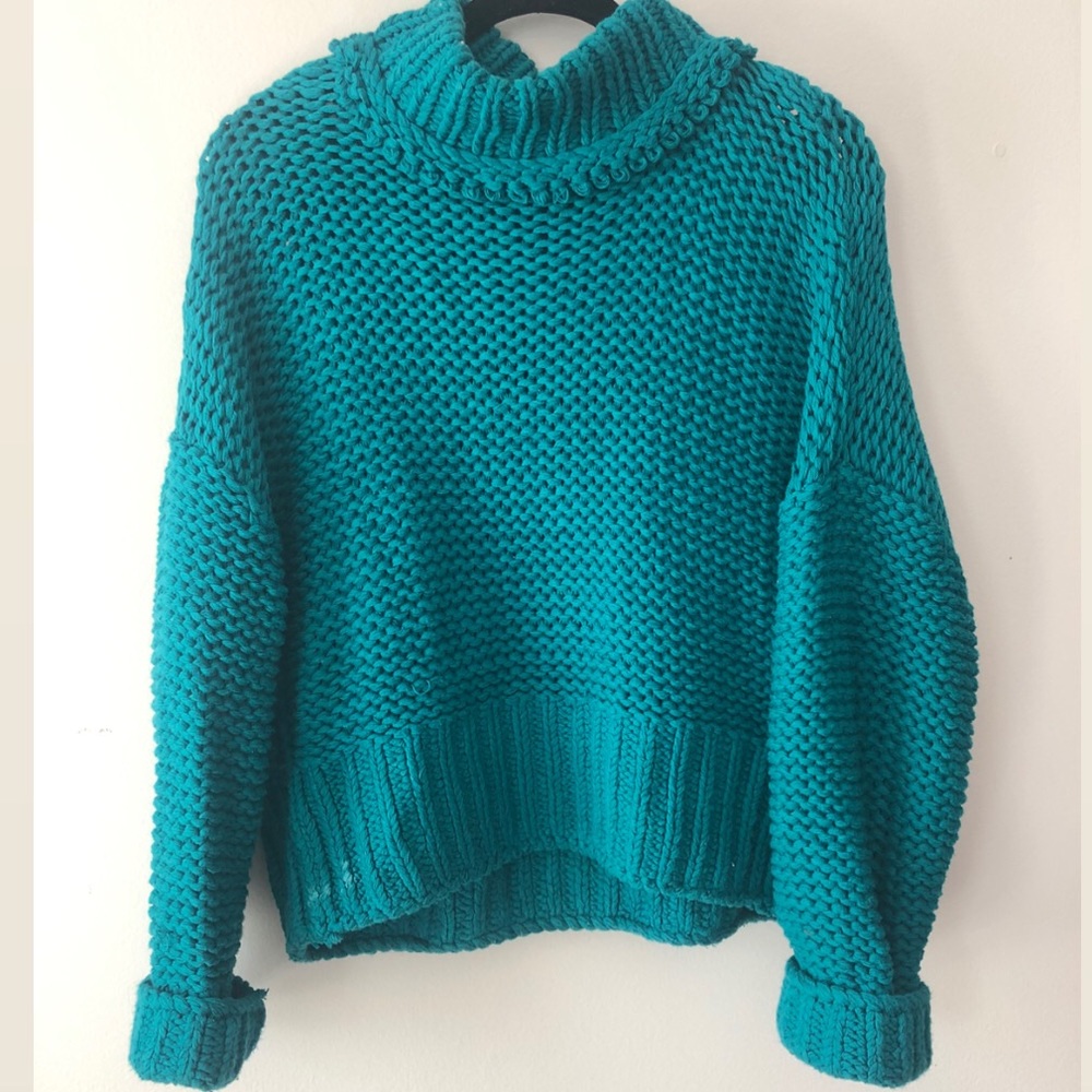 Free People teal turtle neck sweater